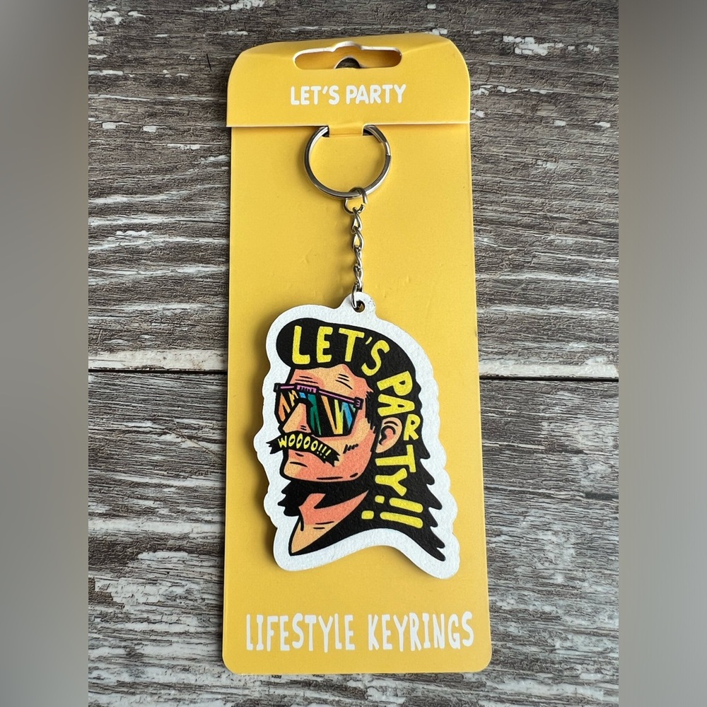 Lifestyle Keyrings Let's Party Keychain Mullet Funny Whimsical New On Card